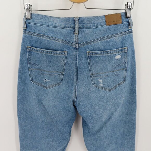 American Eagle Womens 4 Mom Jeans Blue Distressed Destroyed Denim Pants Cotton - Picture 7 of 14